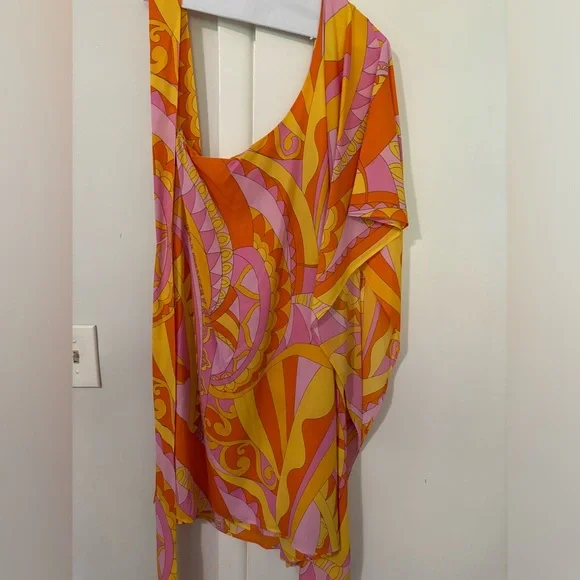 Show Me Your MuMu One-Shoulder Dress in Pink and Yellow - Picture 4 of 5